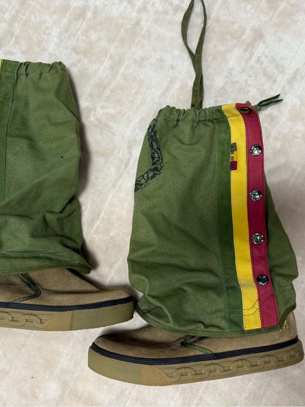 L.A.M.B Olive Green Gaiter Boots with Red and Yellow Trim Rastsa 8
